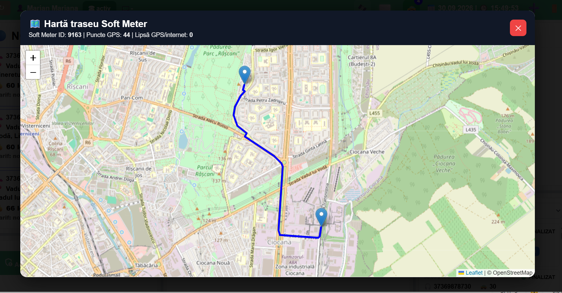 Traseu GPS Soft Meter în cabinetul web